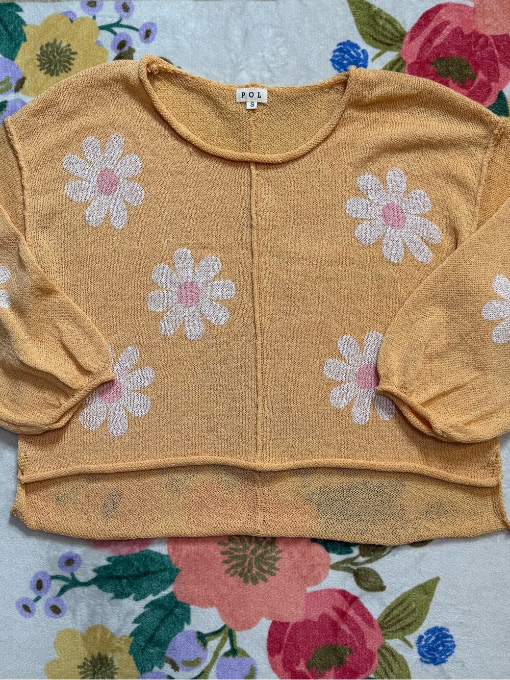 POL Daisy Knit Scoop Neck Sweater Orange and Pink Small Oversized NWOT